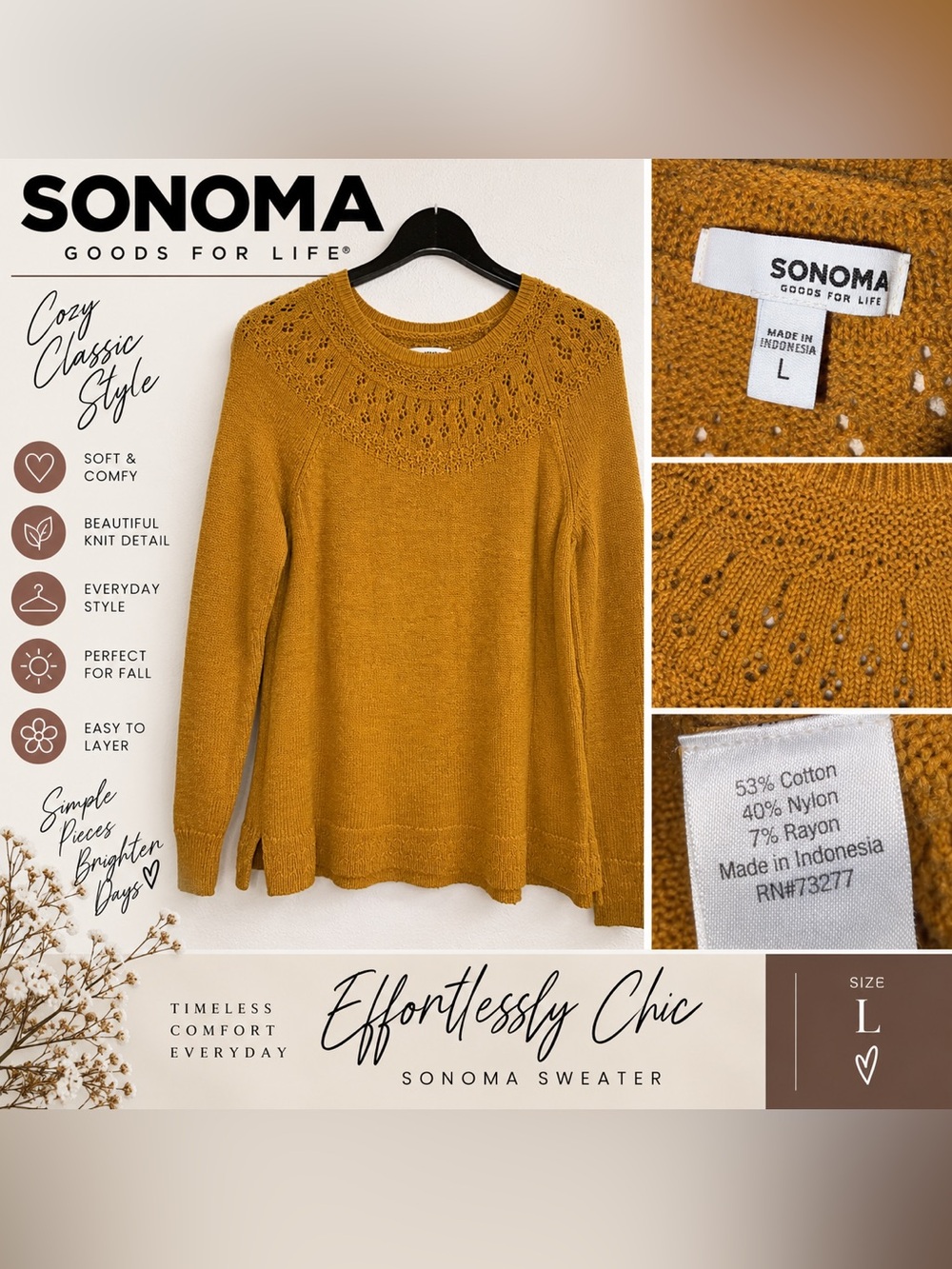 SONOMA Mustard Yellow Knit Crewneck Sweater